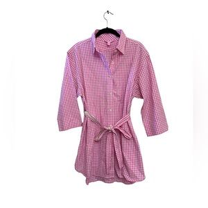 Lily Pulitzer Pink Button Up Gingham Tunic Dress Shirt Sz M